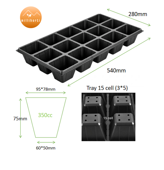 Seed and Propagation Trays, 15 cell, 350cc, 100ps/pack