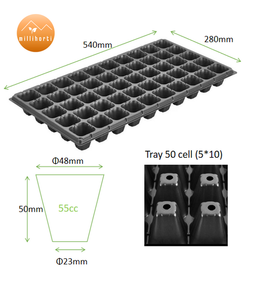 Seed and Propagation Trays, 50 Cell, 55cc, 100ps/pack