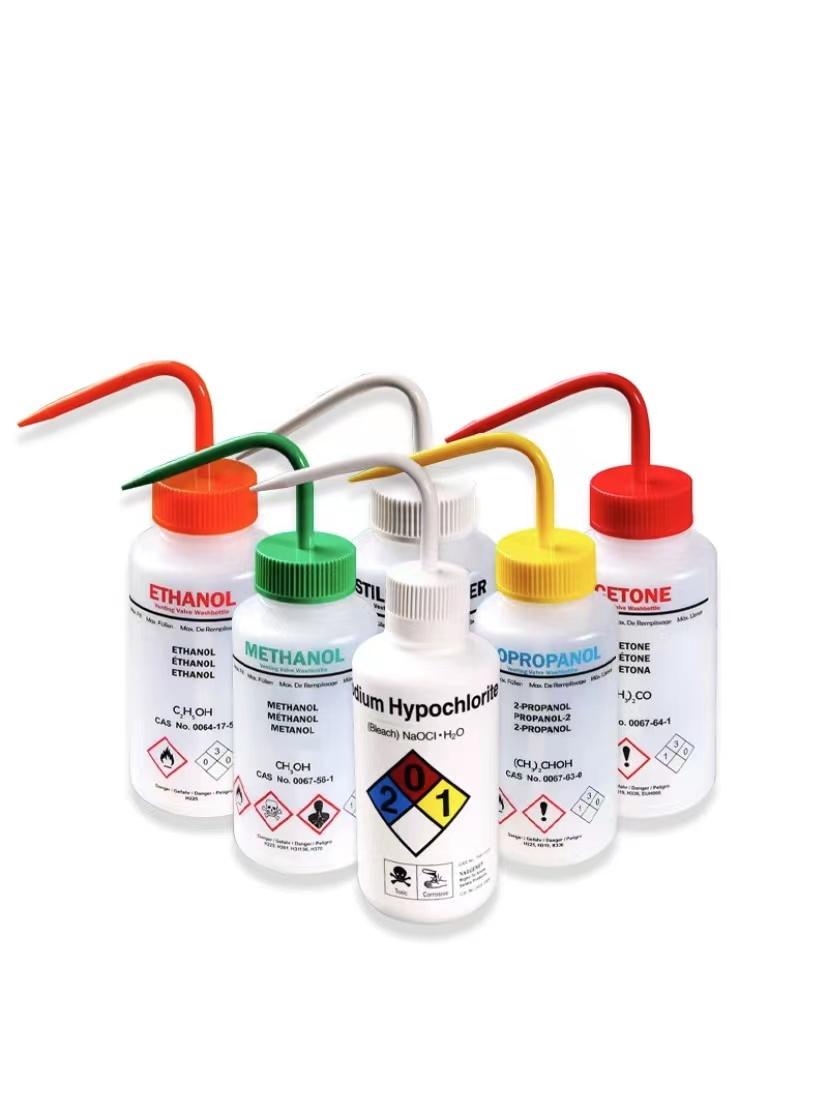 500ml Lab Wash Bottles with Coloured Labels