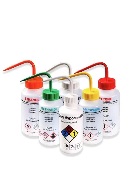 500ml Lab Wash Bottles with Coloured Labels