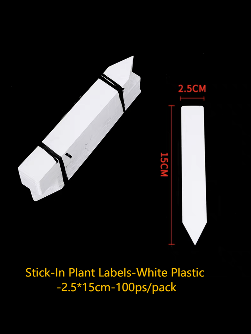 Etiquetas adhesivas blancas para plantas, plástico, varios tamaños, 100 ps/paquete